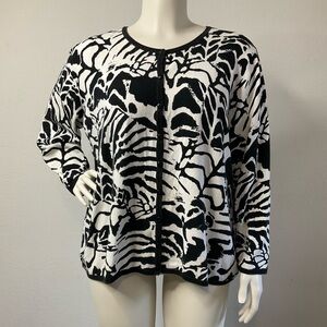 Talbots Vintage Black & White Abstract Print Cardigan sz 1X